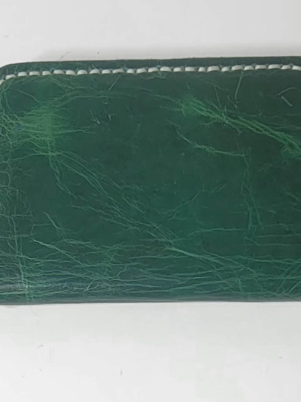 Handmade Men's Green Leather Wallet with White Stitching